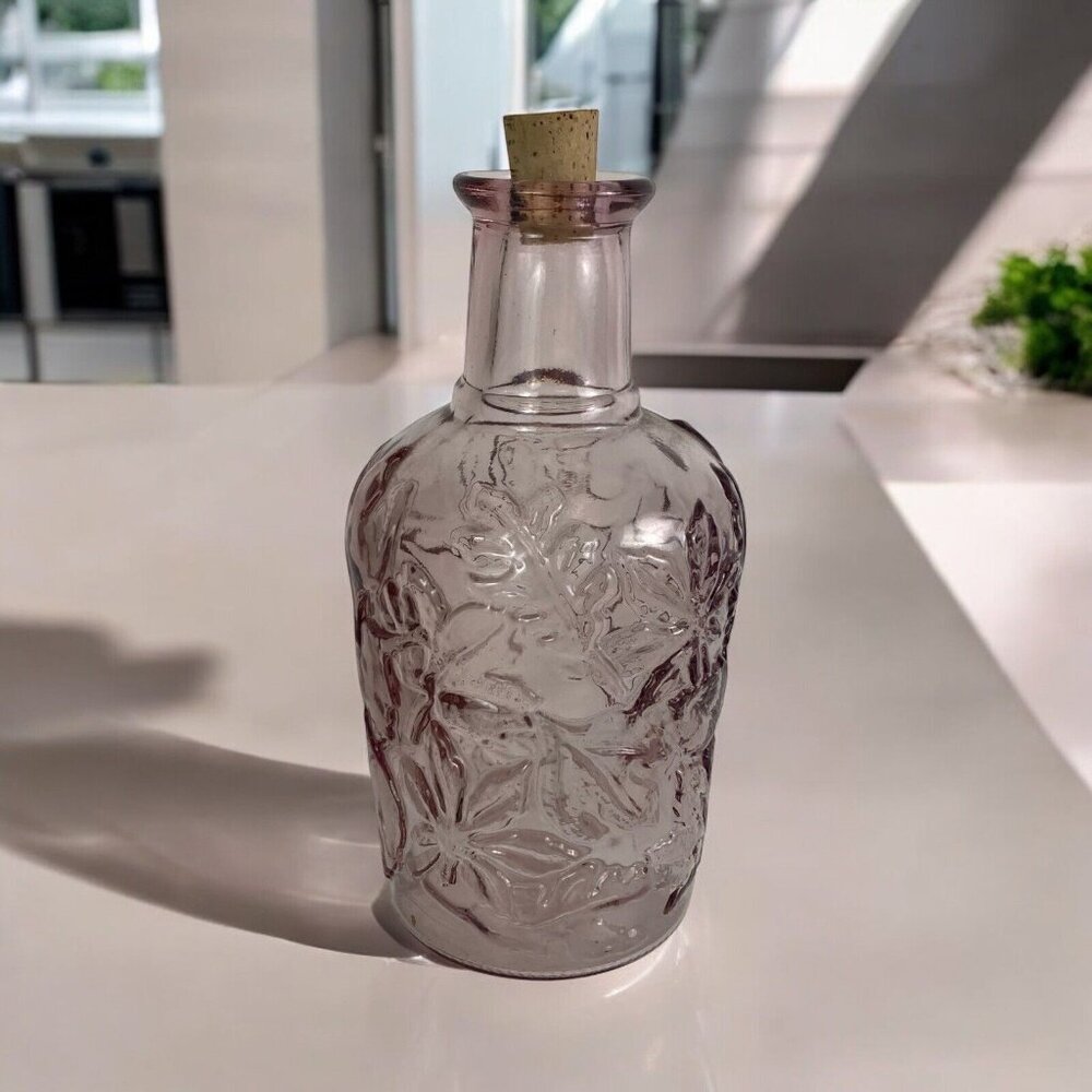Libbey Orchard Fruit  Wine Corked Decanter PINK Tinted Embossed Glass Canada